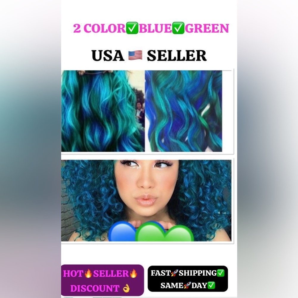 GREEN & BLUE Hair Color Wax DIY Mud Dye Cream Temporary Model MOFAJANG =2 PACK